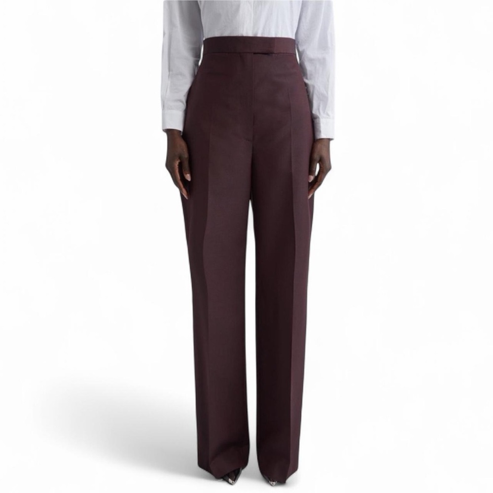 Alexander McQueen High Waist Wide Leg Wool Trousers Burgundy 36 IT NWT